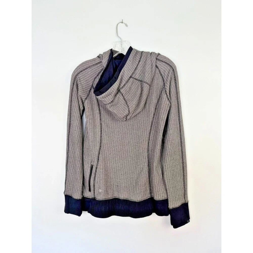 Lululemon Womens Think Fast S 6 Black White Herringbone Hooded Pullover